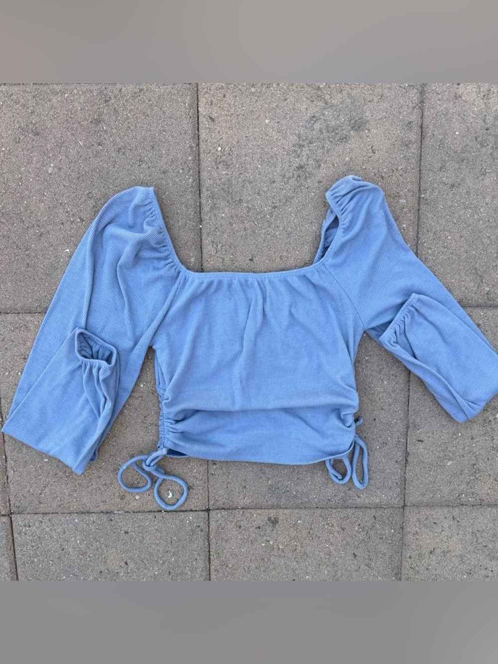 Cute blue tie up long sleeve crop top - Picture 5 of 7